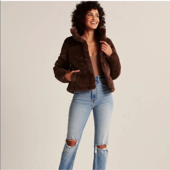 Abercrombie & Fitch Brown Faux Fur Mini Puffer - Picture 4 of 11